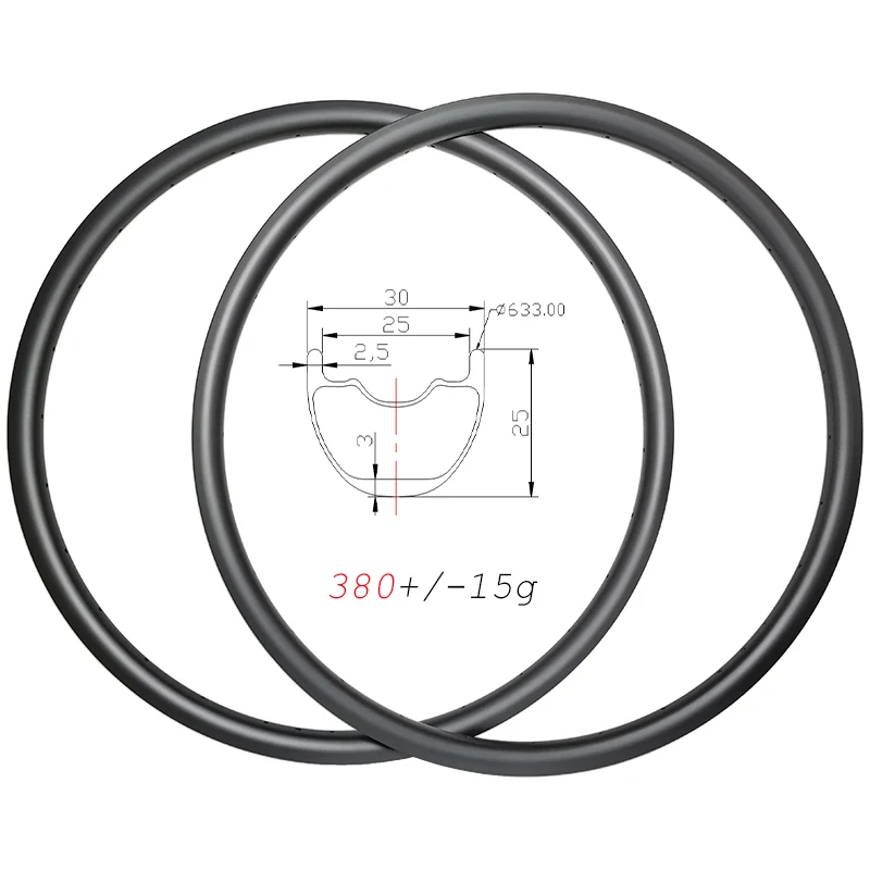 

29er 380g MTB XC hookless 30mm wide clincher tubeless disc carbon rims 25mm deep mountain bicycle carbon wheels UD 3K 12K 24-36H