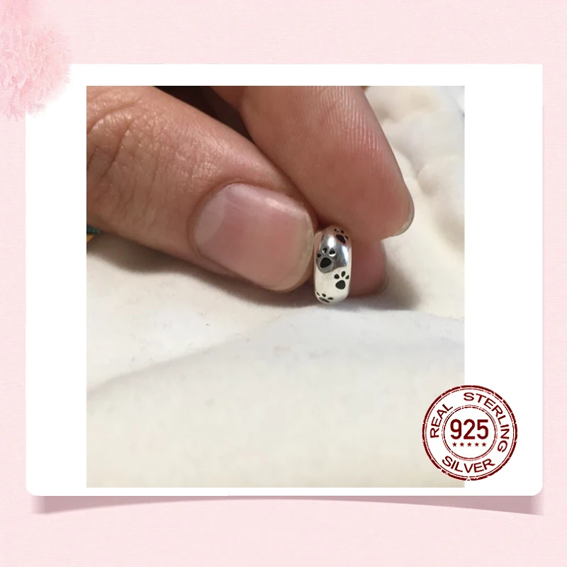 Genuine 925 Sterling Silver Pet Dog Cat Paw Print Charm Round love my pet Spacer Charms Beads for Bracelet DIY 10mm x 4mm | Украшения и