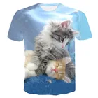 Детская футболка, забавная одежда с милым котом, футболка для мальчиков и девочек с 3D мультяшным аниме принтом, универсальные Повседневные детские топы с круглым вырезом, лето 2021