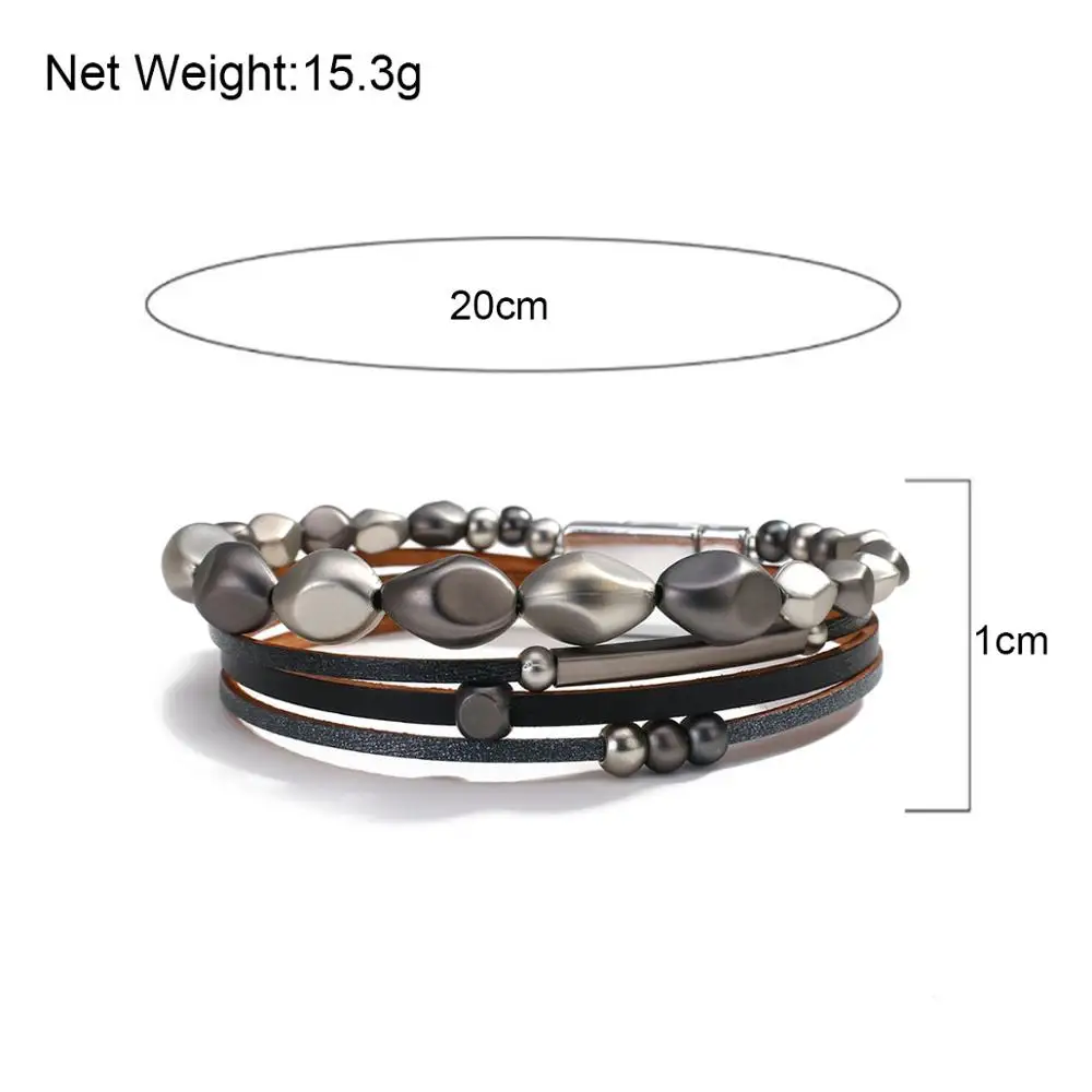 

ALLYES Boho Matte Resin Beads Leather Bracelet for Woman Fashion Multilayer Wrap Bracelets Bangles Casual Jewelry