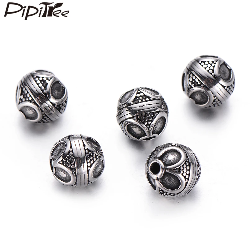 Круглые бусины Pipitree 4 шт./лот сделай сам из нержавеющей стали с изображением