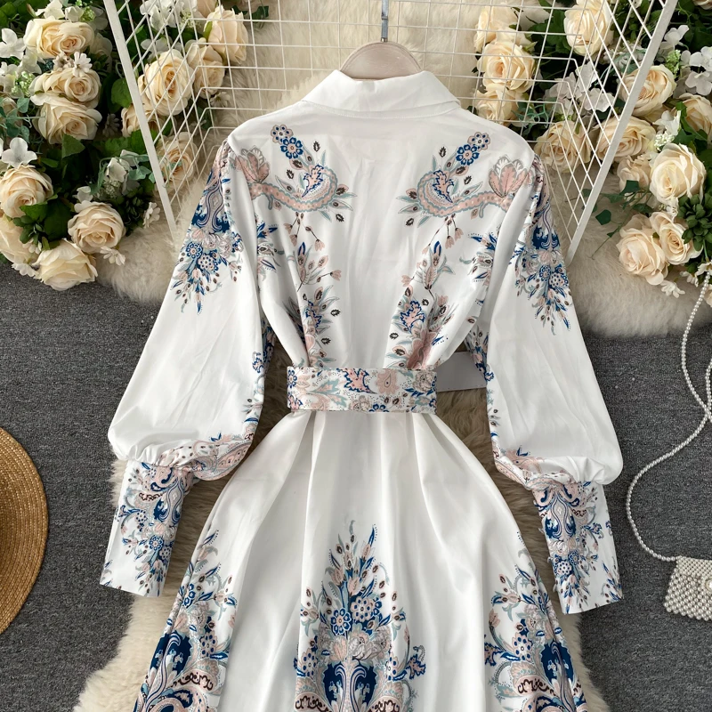 

Trendy Boho Dresses For Women Nice Long Sleeve Elegant Long Shirt Dress With Belt Vintage Paisley Print Bohemian Maxi Dress