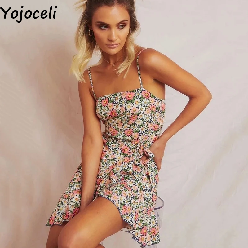 Yojoceli сексуальное элегантное облегающее платье с цветочным принтом женское