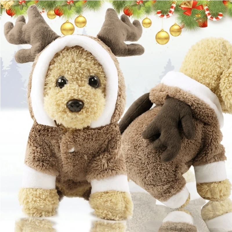 Dog Clothes Pet Dog Christmas Jacket Winter Warm Thick Cute Cartoon Small Dog Cloth Costume Dress apparel Puppy Kitten costume - Цвет: elk