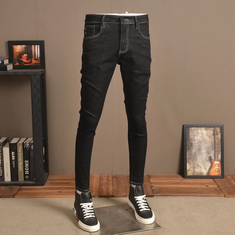 Autumn New Men Stretch Black Jeans Fashion Casual Slim Fit Pencil Pants Denim Trousers
