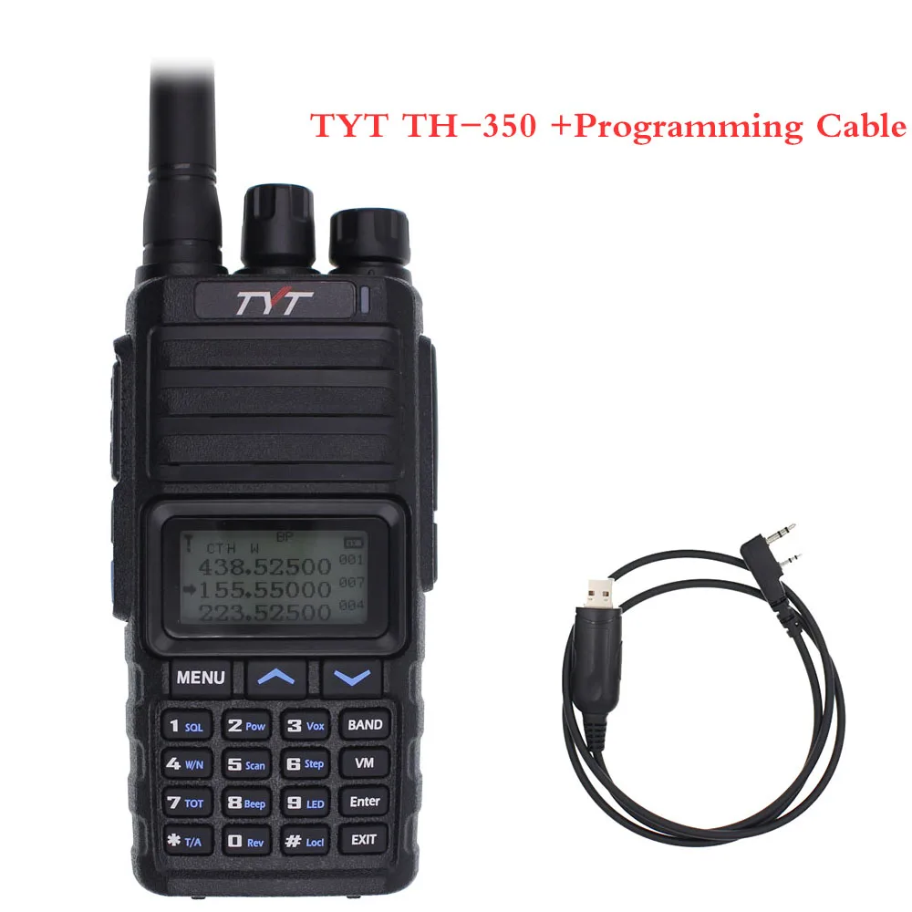 TYT TH-350 Tri-Band Tri-display 136-174 МГц 220-260 МГц 400-470 МГц мощный радио 128 каналов хранения группа вызова рация - Цвет: Add ProgrammingCable