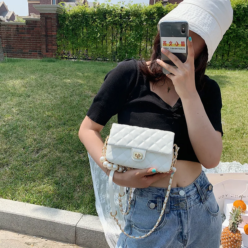 

Luxury Mini Small Square Phone Bag 2020 Fashion Quality PU Leather Women's Handbag Lingge Chain Shoulder Messenger Bags Purses