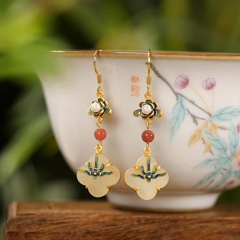 

Vintage classical painted enamel women's earrings trend ethnic style lotus tassel gold-plated women's earrings Jewelry wholesale
