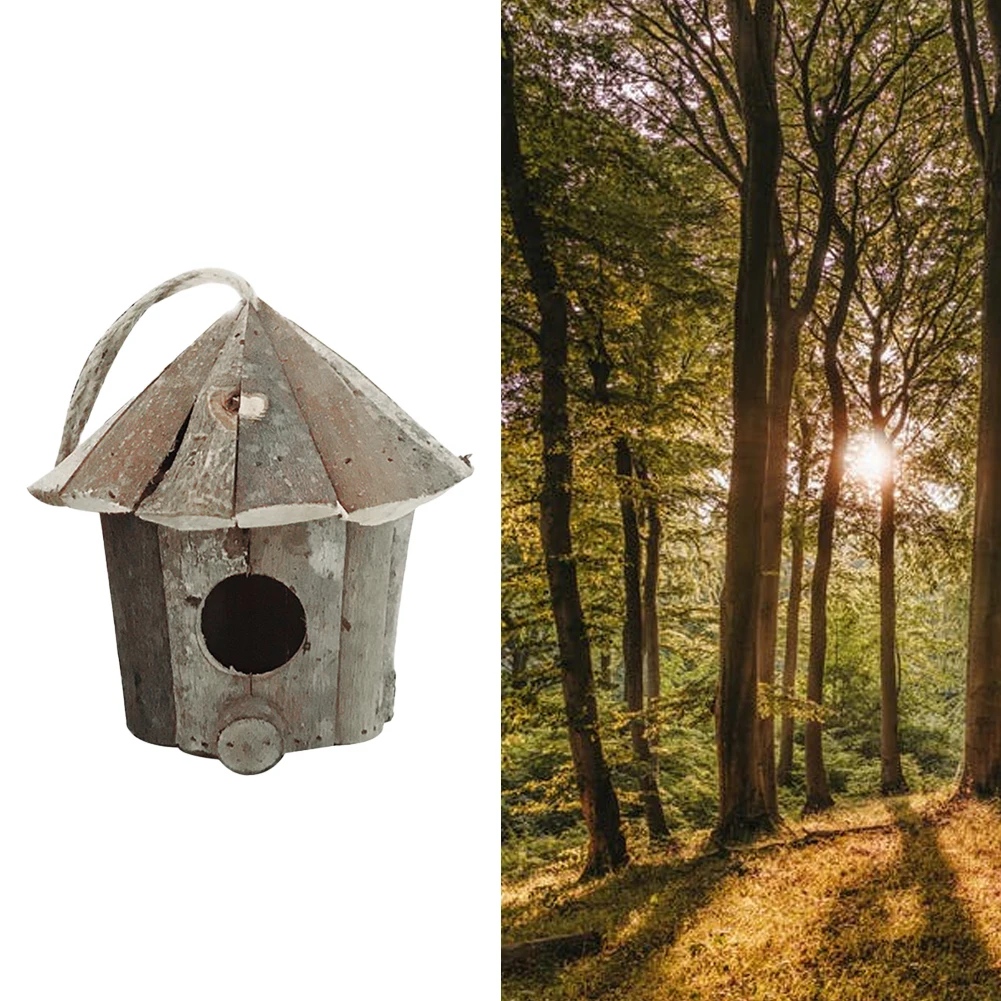 

Wooden Bird House Bird Feeder Decorative Bird Nest with Hanging Rope for Garden Outdoor Decor Fence Birdhouse Home Decora