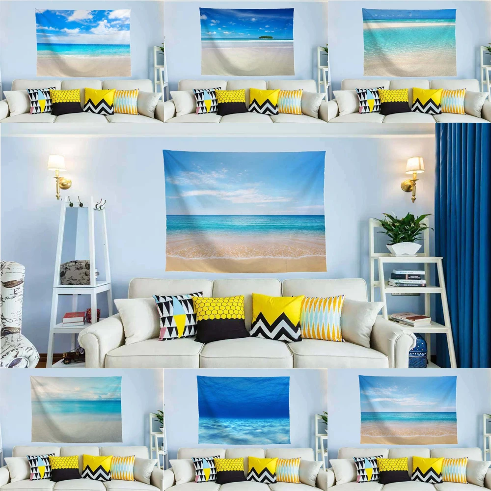 

Large Tapestry Sea Beach Nature Scenery Wall Hanging Tapestry Home Decor Rectangle Bedroom Wall Tapestries Blue sky Clouds Ocean
