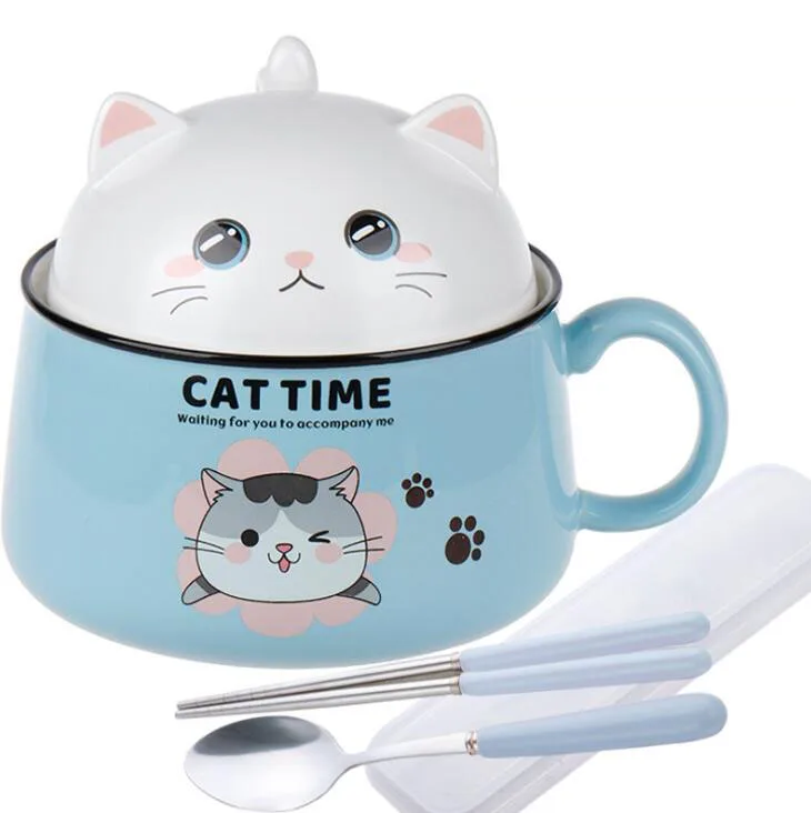 

Creativity High Capacity Spoon with Lid Ceramics Instant Noodle Bowl Young Girl Dorm Room Student Office Super Large Bowl Mug