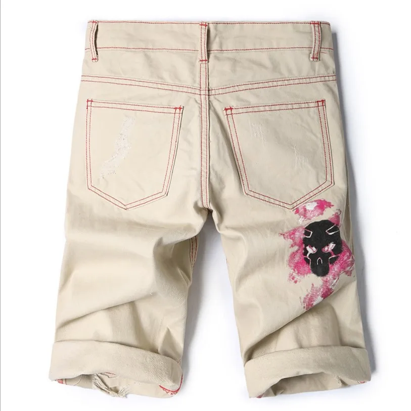 

High Quality Men Cotton Denim Shorts New Fashion Men Summer Yellow Short Jeans Men Straight Holes Denim Shorts Size 38