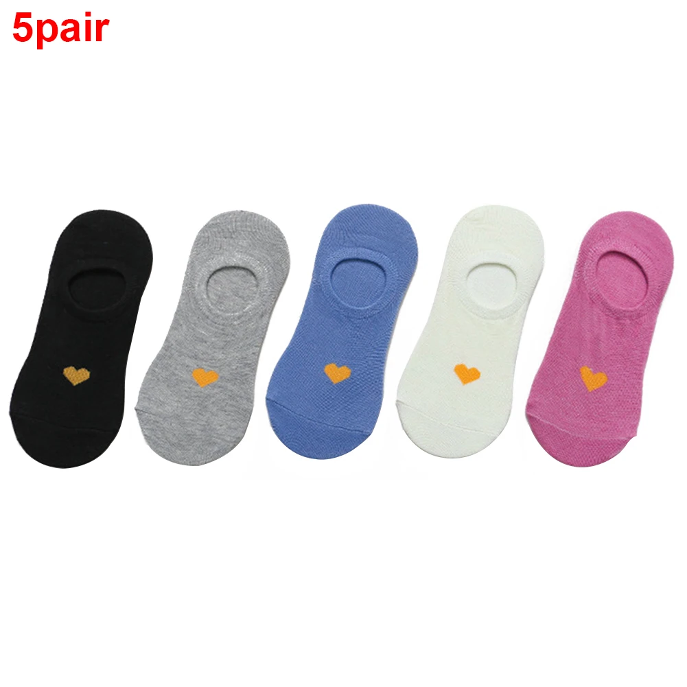 

5 Pair Fashion Sweat Absorption Invisible Low Cut Cotton Blend Breathable Casual Summer Women Socks Non Slip Soft Short Stretch