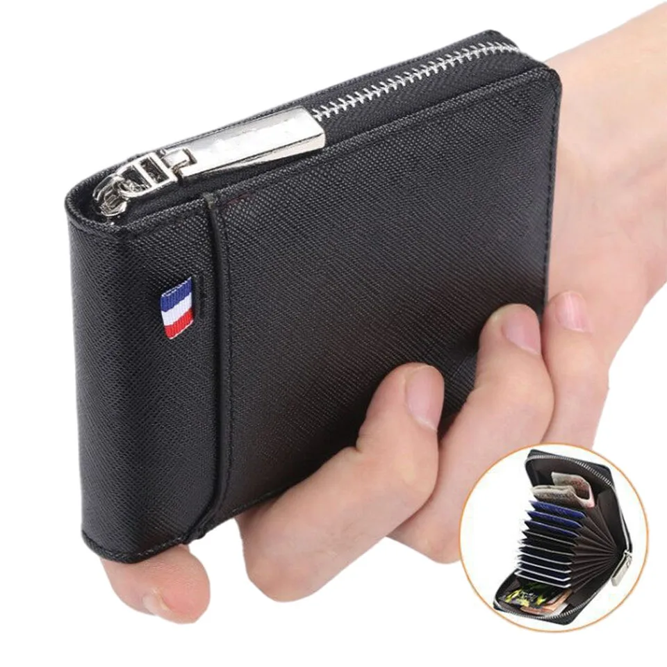

Men's Wallet Fashion Zipper Wallet Small Credit Card Holder Male Vintage Mini Man Purse with Coin Pocket Clutch Card Bag Men