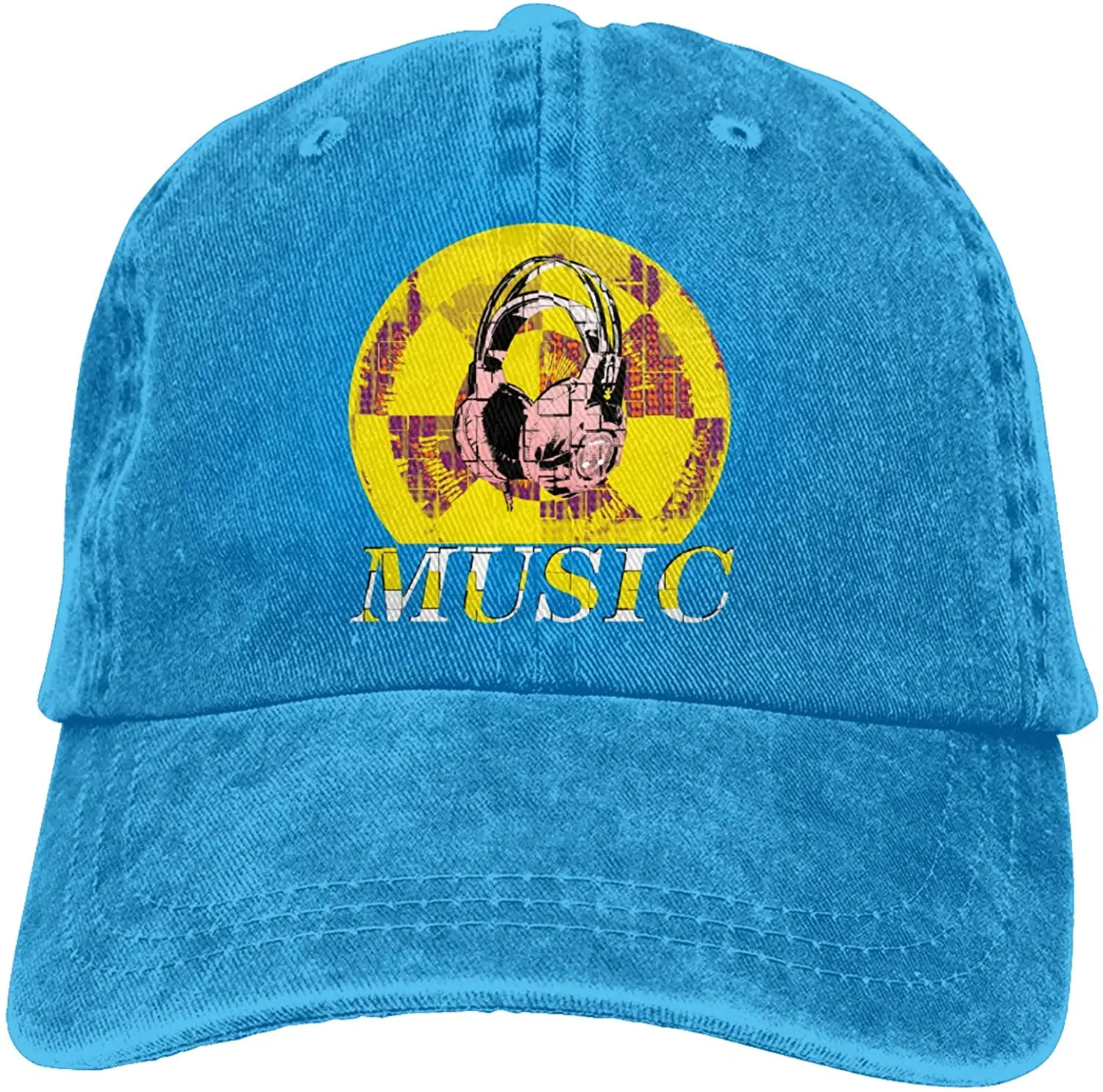 

Music Makes Me Happy Sports Denim Cap Adjustable Unisex Plain Baseball Cowboy Snapback Hat