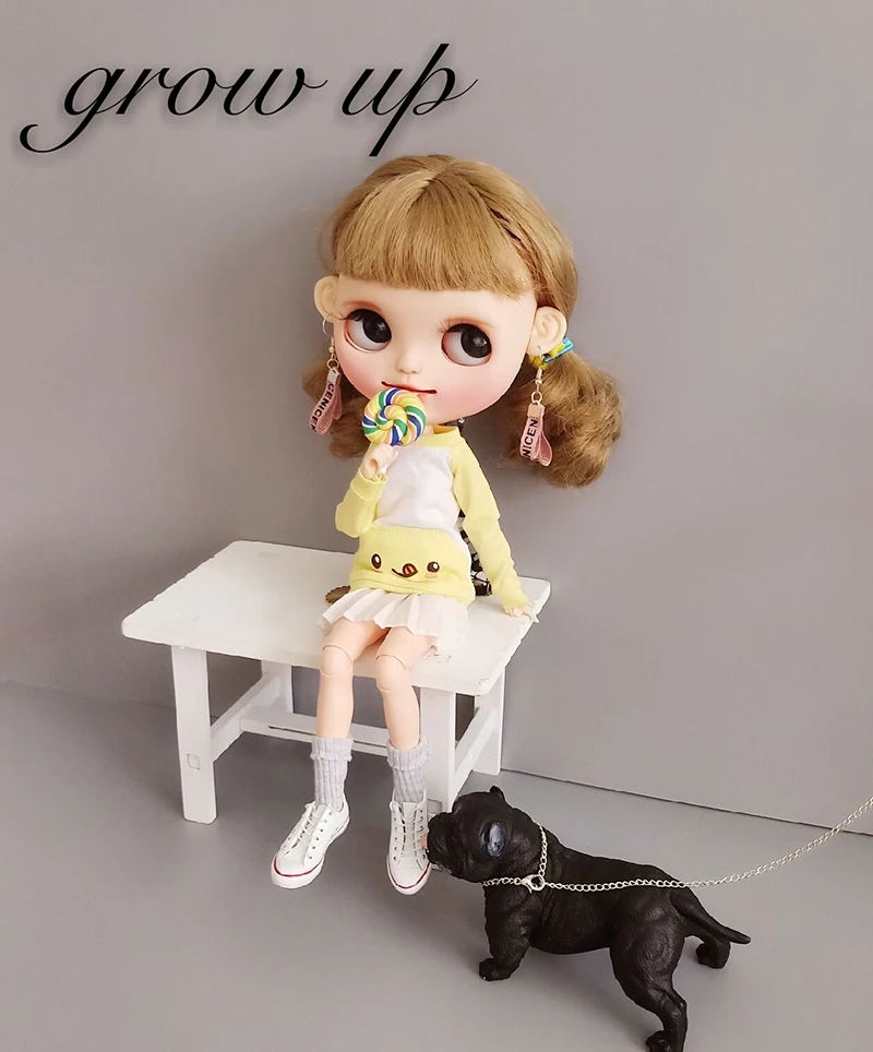 Одежда для кукол Blyth Розовая Желтая толстовка с капюшоном+ юбка-комбинезон, наряд для кукла 1/6 аксессуаров(подходит для ob24, blyth, pullip, Barbies, кукла 1/6