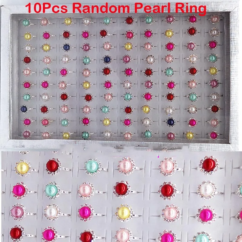 10Pcs Mixed Pearls 10 шт. мини Мультяшные кольца для детей на день рождения, подарки для мальчиков и девочек, подарочные сумочки для детского сада, вечерние игрушки - Цвет: 10Pcs Mixed Pearls