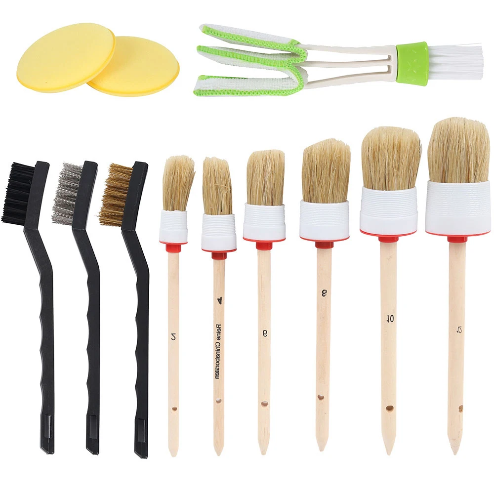 

12pcs Car Cleaner Brushes Set Blinds Air Conditioner Vent Slit Paint Cleaner Spot Rust Tar Wash Sponge Pads Spot Remover Brush