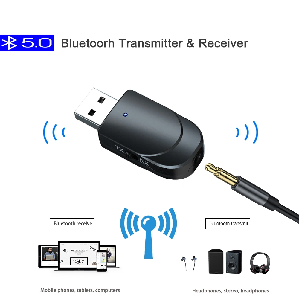 Мини ресивер Bluetooth 5 0 передатчик 2 в 1 стерео аудио AUX RCA USB 3 мм разъем для ТВ ПК