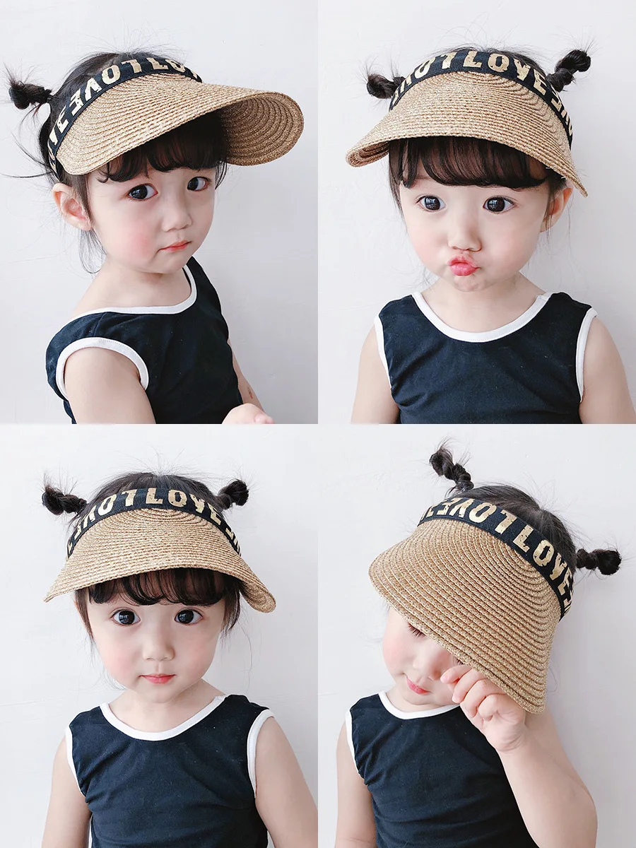 

Baby sun hat summer fashion children sun protection hat boys and girls empty top thin sun hat beach hat straw hat