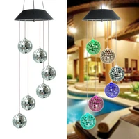 solar powered wind chime mirror ball outdoor lamp led disco ball wind chime lamp hanging lamp for home gaden decoration