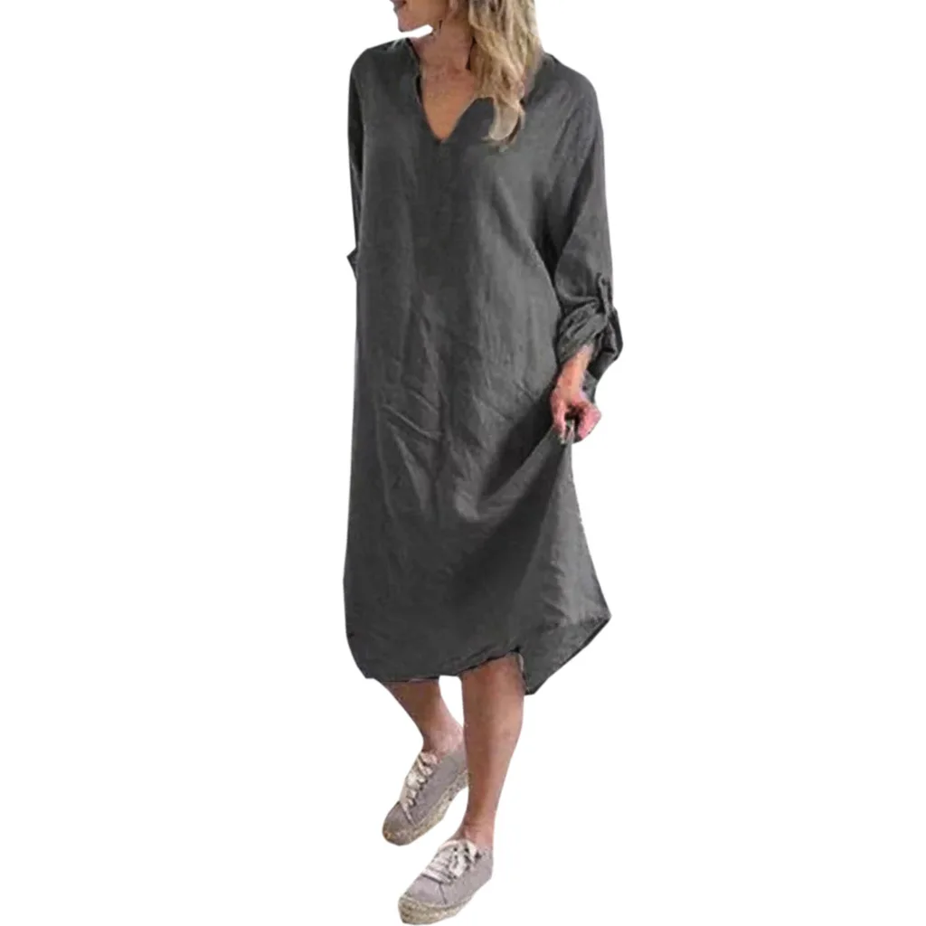 

Large round neck long sleeve solid medium length dress