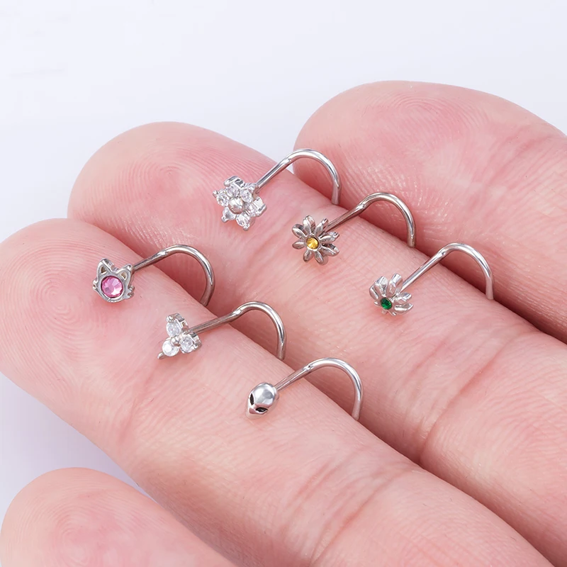 

1pc Nose Stud Stainless Steel CZ Crystal Nose Rings Piercing Nostril Screws Nariz Studs for Women L Shape Body Jewelry Gift 20G
