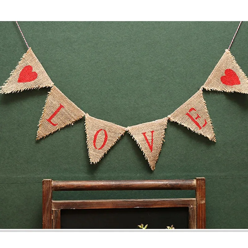 Письмо Сердце печатные мешковины баннер флаг овсянка гирлянда День Святого