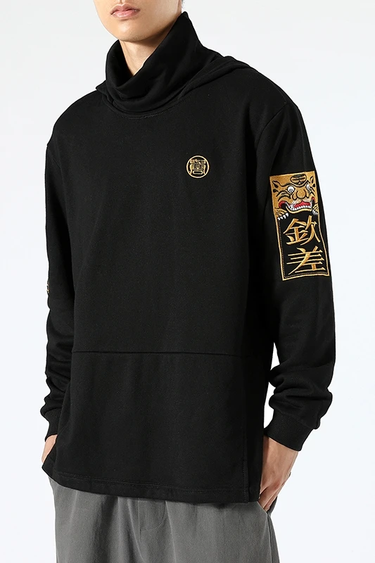 Мужской свитер в китайском стиле пуловер с капюшоном толстовка воротником