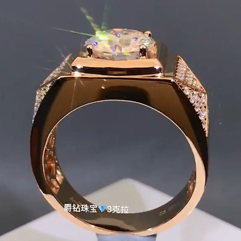 14K желтое золото 3 карат муассант кольцо с бриллиантом мужское роскошное 3D