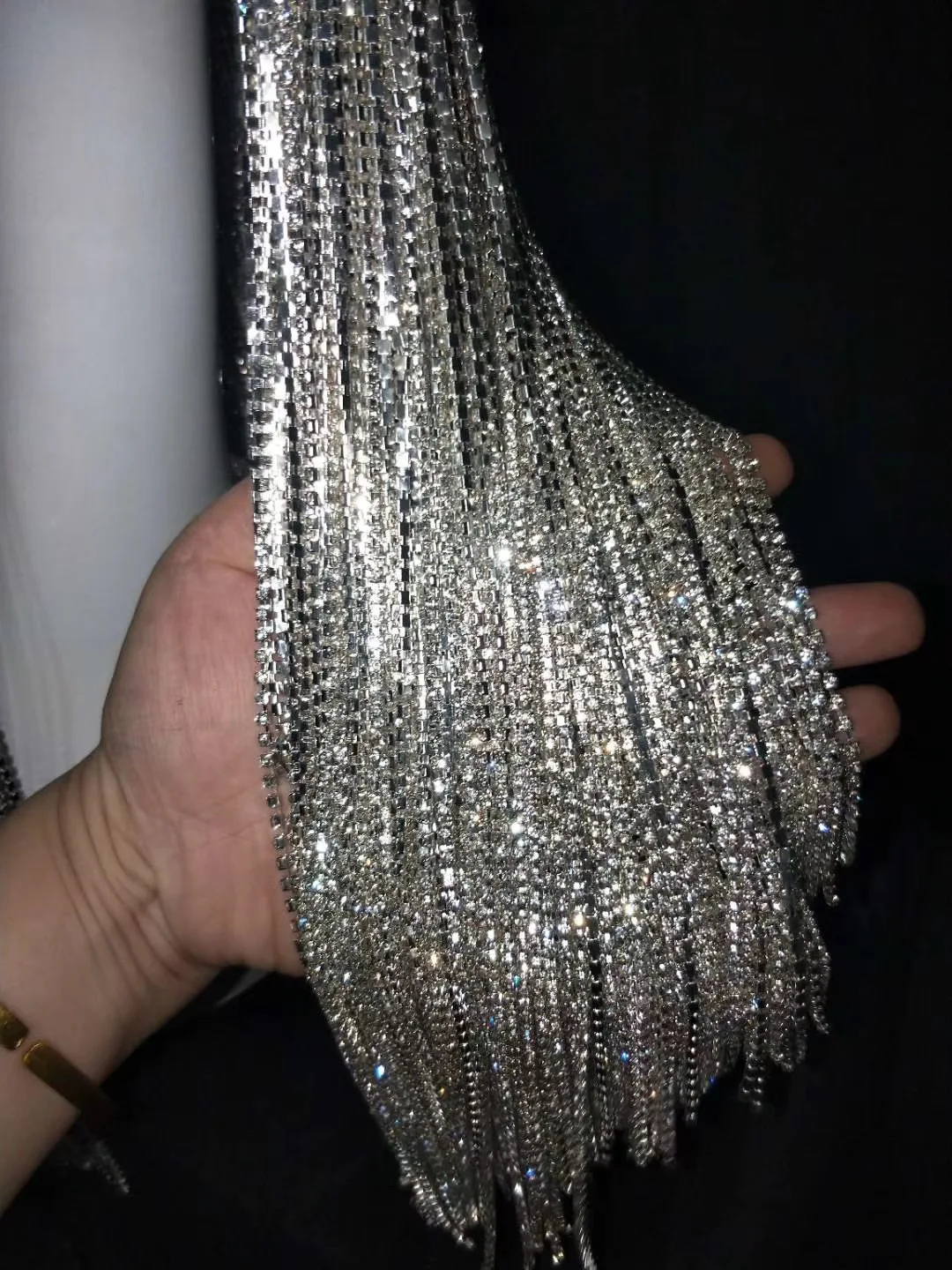 Online Glas Diamant Kette Headwear Handgemachte Perücke Lange Haar Party Zeigen Club Pole Dancer Singer Leistung Bohrer Dance Zubehör
