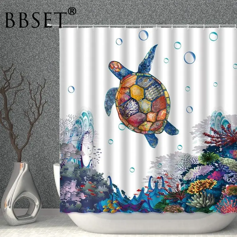 

Watercolor Animal Shower Curtain Creatures In The Ocean Sea Turtle Pattern Waterproof Multi-size Douchegordijn Bathroom Decor