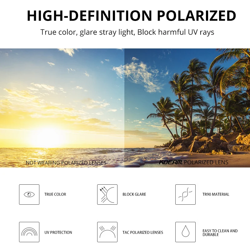 Мужские поляризационные солнцезащитные очки KDEAM гибкие с простым дизайном и