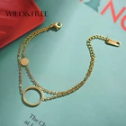 Женские круглые браслеты, из нержавеющей стали, с подвеской в виде диска