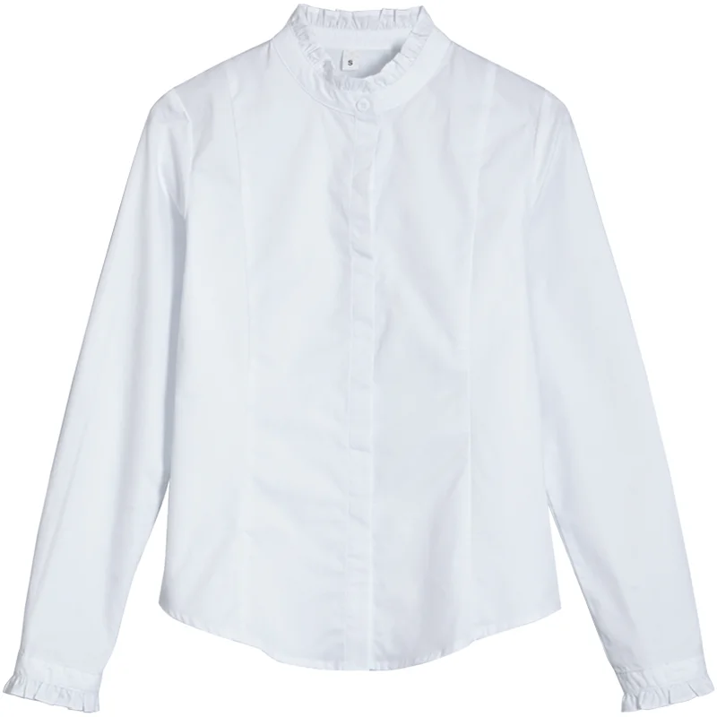 Женская Весенняя новая рубашка из чистого хлопка белая женская с длинным рукавом