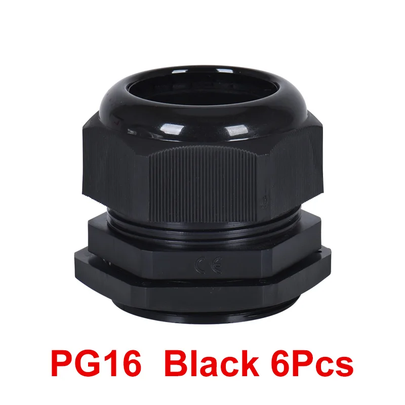 PG16 Black 6Pcs PG нейлоновый кабельный ввод пластиковый Электрический провод водонепроницаемый соединительный кабель IP68 PG7 PG9 PG11 PG13.5 PG16 PG19 4-50 мм Gram Head CE - Цвет: PG16 Black 6Pcs