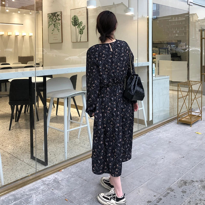 

Elegant Women Casual Long Sleeve Office Spring Autumn Print Dresses A-Line Vintage Sweet Clothing Vestidos