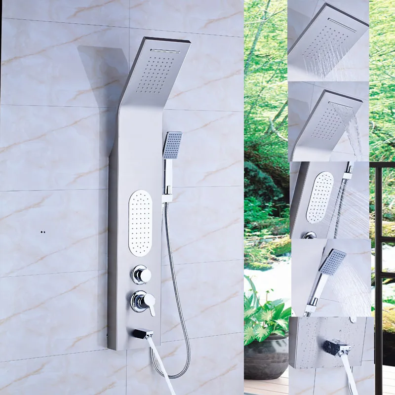 shower panel C Водопад дождь смеситель для душа Матовый никель ванная комната смеситель для душа из нержавеющей стали душевая панель смеситель для душа Колонка - Цвет: shower panel C