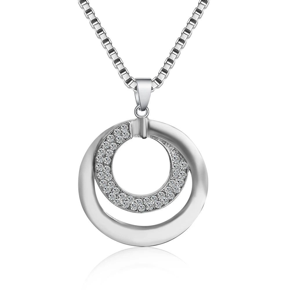 Модные стразы с кристаллами Женская длинная блестящая цепочка двойным кольцом и