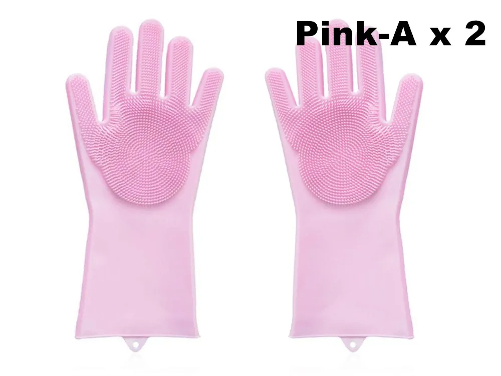 Pink A x 2 Силиконовые перчатки для мытья посуды волшебный, резиновый очистки перчатки многоразовые тип стирки перчатки для Кухня, Ванная комната, домашних животных, автомобиль(розовый - Цвет: Pink A x 2
