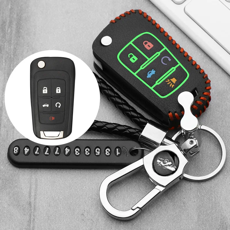 

Luminous Leather Car Key Fob Case Shell for Buick Lacrosse Chevrolet Camaro Cruze Equinox Impala GMC Terrain