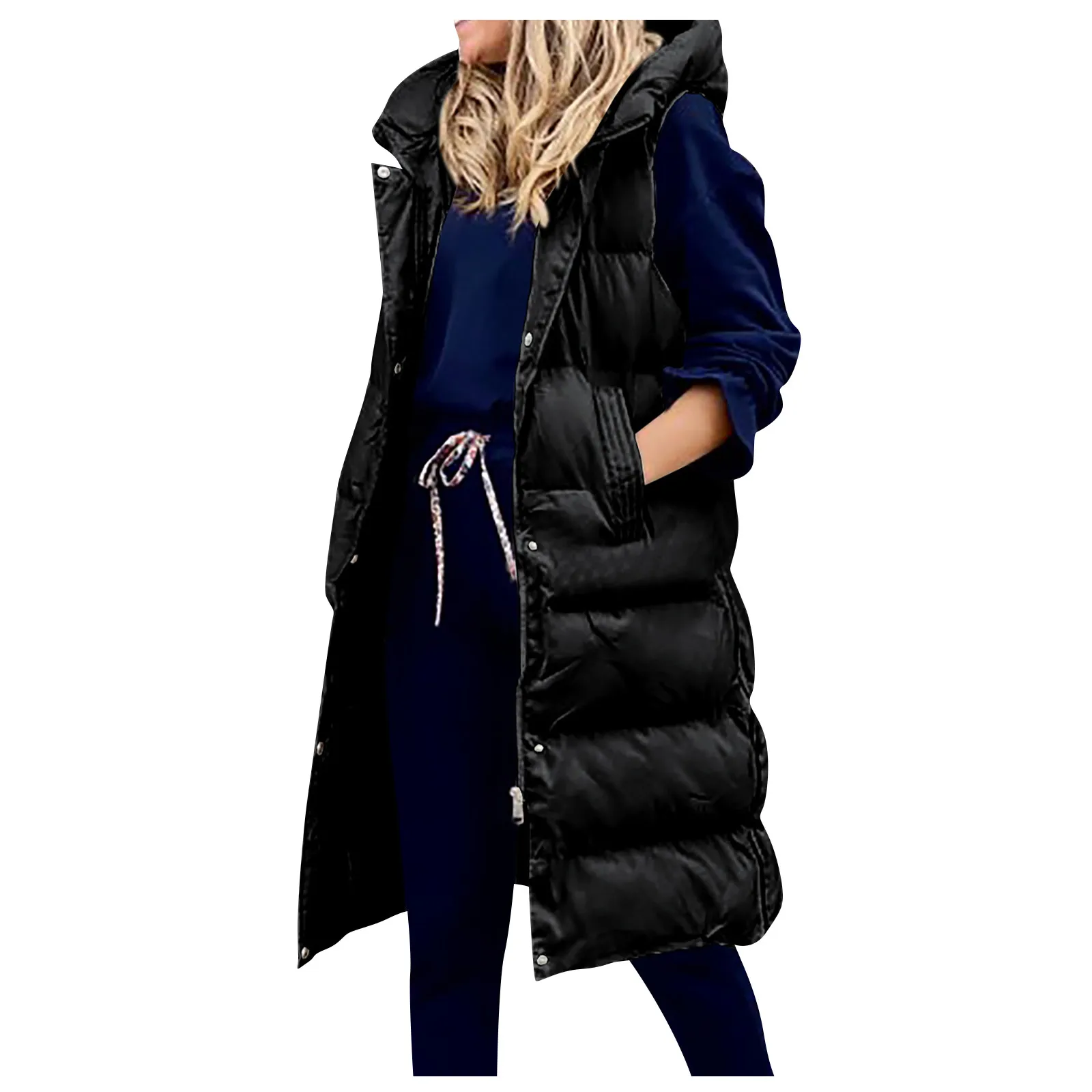 

Womens Warm Plus Size Solid Color Hooded Single Breasted Medium Length Cotton Tops Ladies Waistcoat Slim Cardigan Harajuku Coat