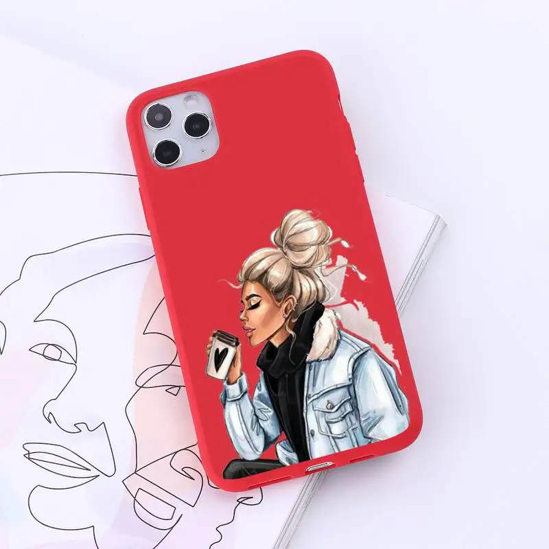 

Princess Female boss coffee pattern high quality Phone Case Candy Color for iPhone 6 7 8 11 12 s mini pro X XS XR MAX Plus
