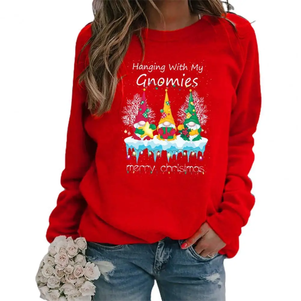 

Women Sweatshirt Christmas Print Clothing All-Match Round Neck Cotton Blend Xmas Faceless Old Man Print Pullover Streetwear