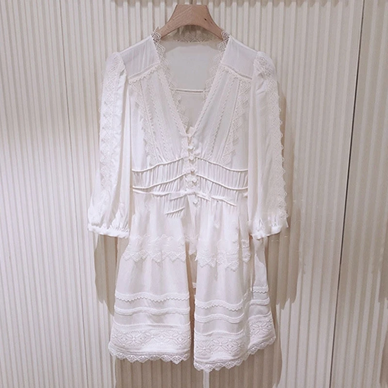 

2021 New Woman White Lace Short Dresses