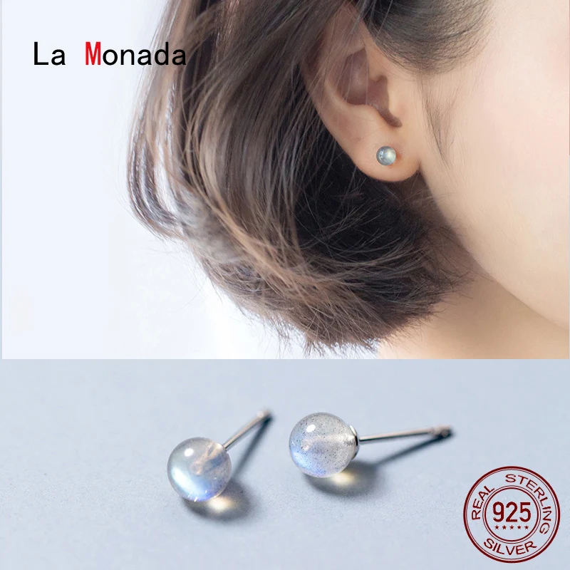 La Monada классические Крошечные круглые серьги гвоздики с лунным камнем Настоящее