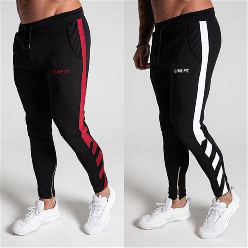 Мужские хлопковые тренировочные брюки с полосками по бокам облегающие штаны для