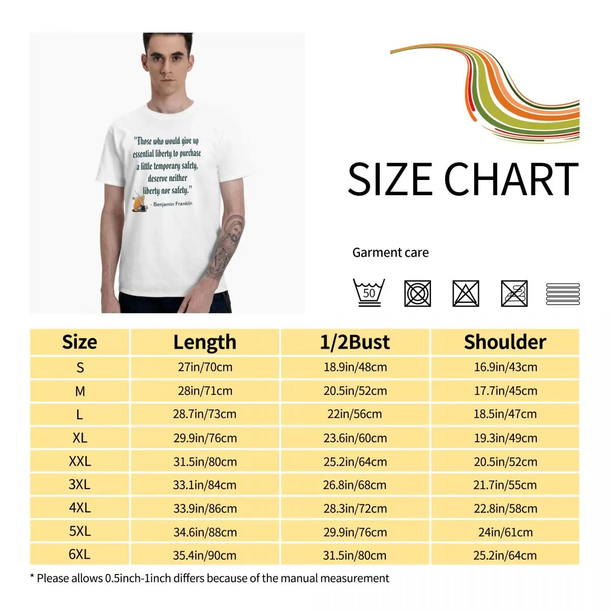

Benjamin Franklin Quote Graphic Tee Men's Basic Short Sleeve T-Shirt Funny Tops