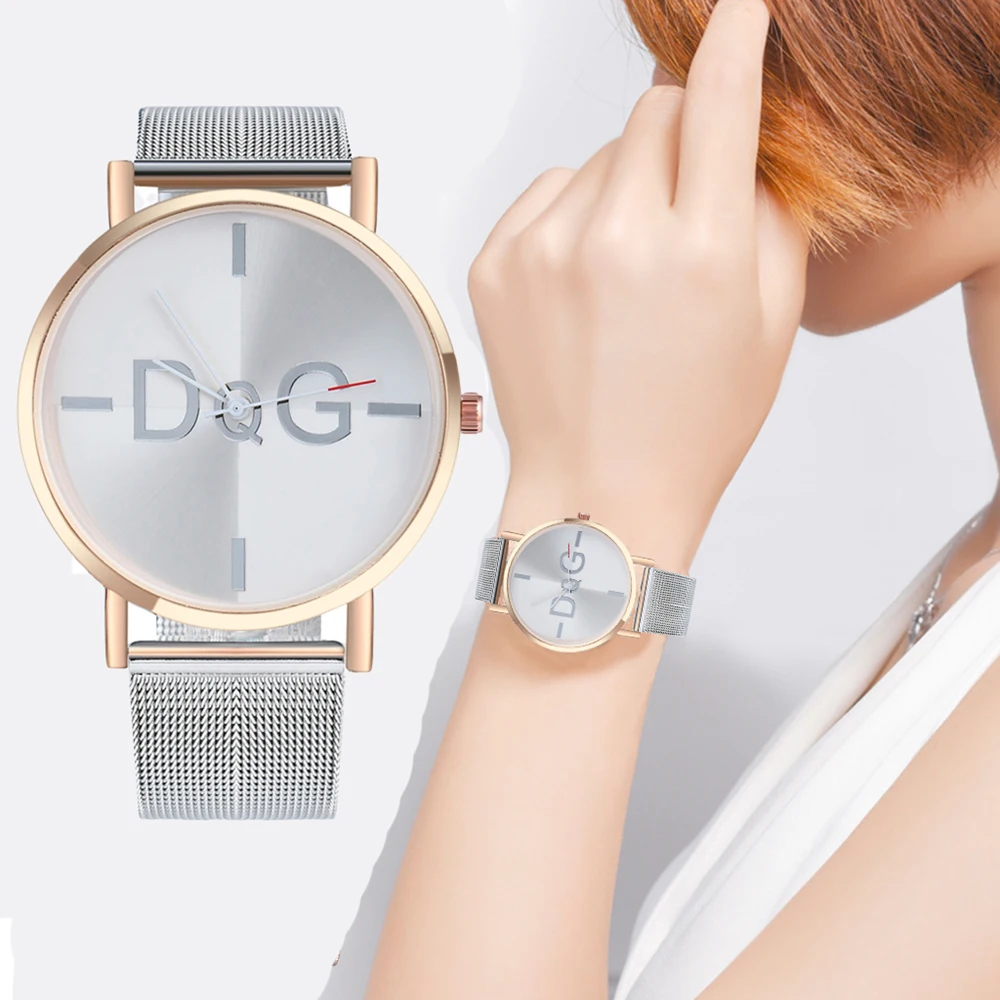 

Минималистичные женские часы DQG, роскошные модные брендовые женские наручные часы с розовым золотым сетчатым ремешком, простые женские час...