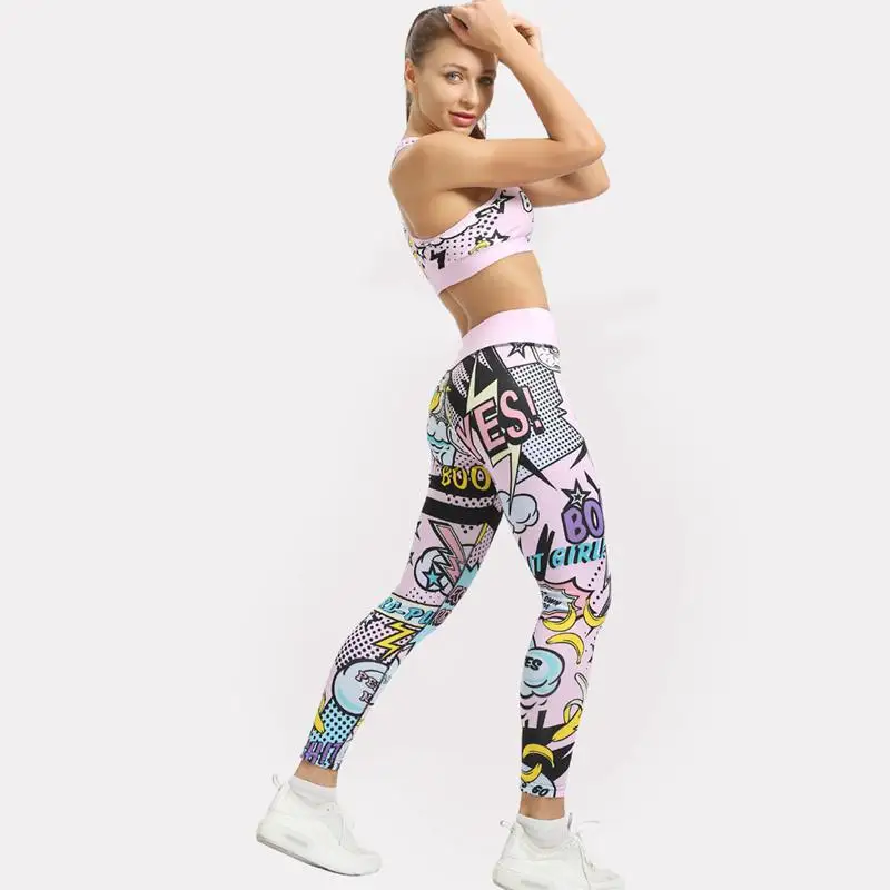 High Waist Yoga Set 2019 New Sport Suit Women Running Workout Gym Clothing Elastic Fitness Sportswear Boom Print Tracksuit | Спорт и